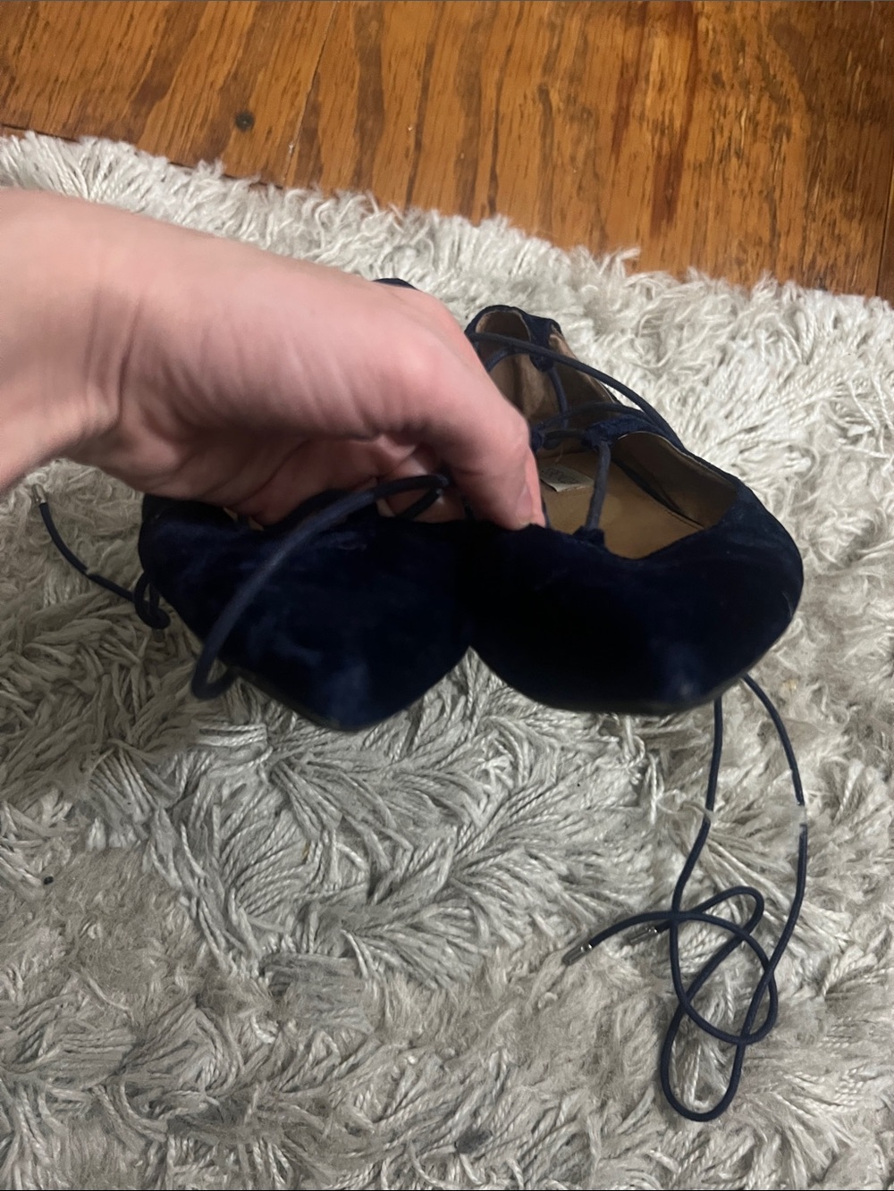 Steve Madden Women's Navy Velvet Lace-Up Pointed Velvet Flats in Navy - Picture 4 of 6